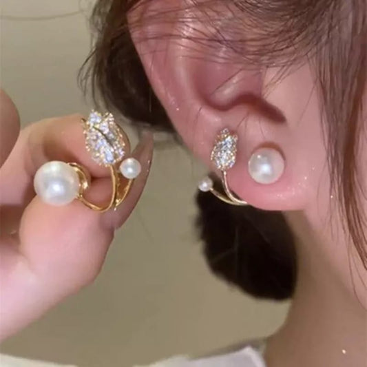 Double Pearl Flower Earrings