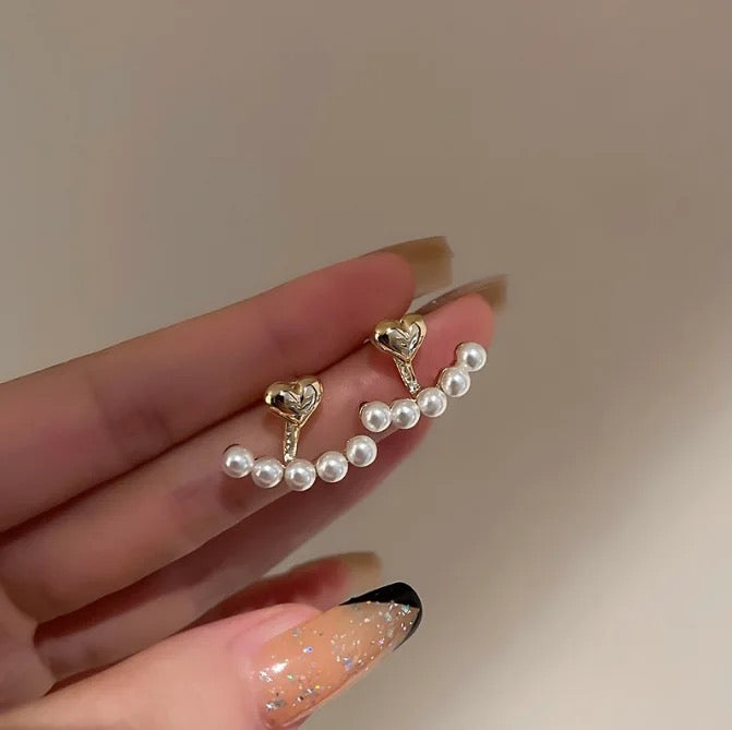 Heart & Pearl Arc Earrings