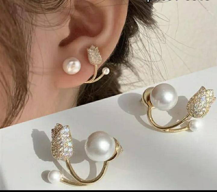 Double Pearl Flower Earrings