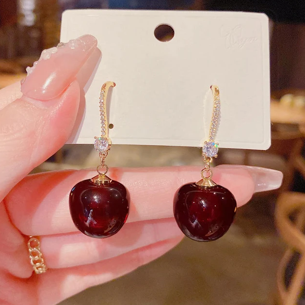 Crystal Red Cherry Earrings