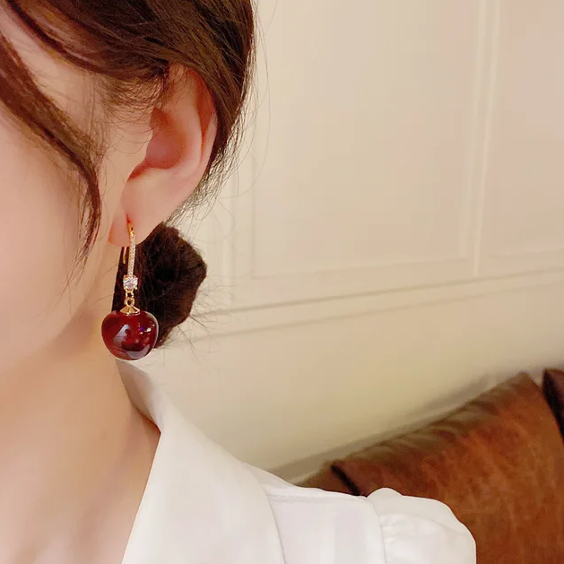 Crystal Red Cherry Earrings