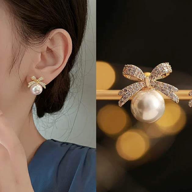 Bow and Pearl Stud
