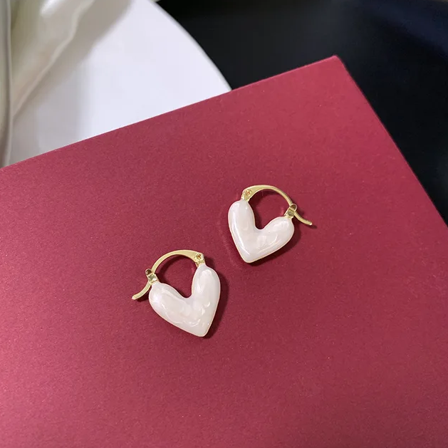 White Enamelled Heart Earring