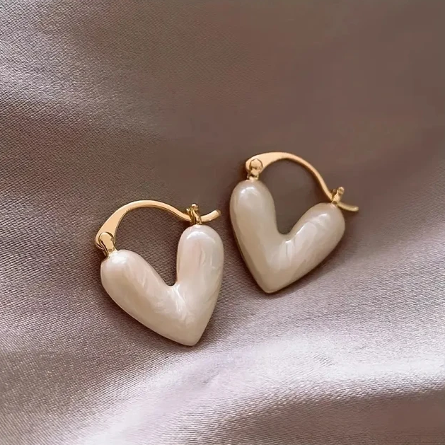 White Enamelled Heart Earring