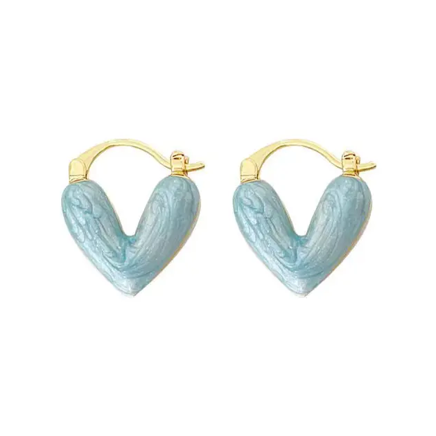 Blue Enameled Heart Earring