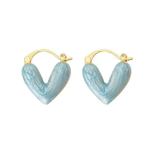 Blue Enameled Heart Earring