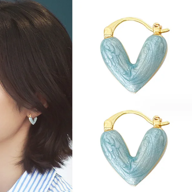 Blue Enameled Heart Earring