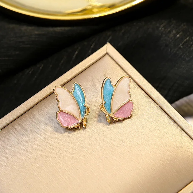 Enameled Butterfly Stud