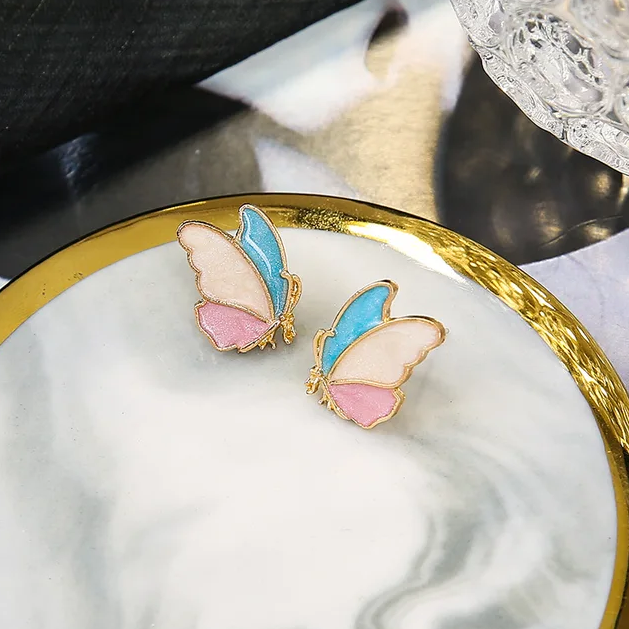 Enameled Butterfly Stud