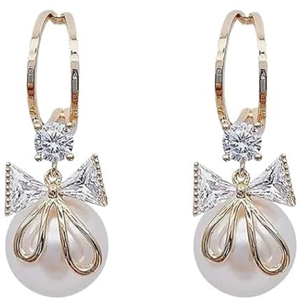 Pearl Drop Crystal Bow Earring