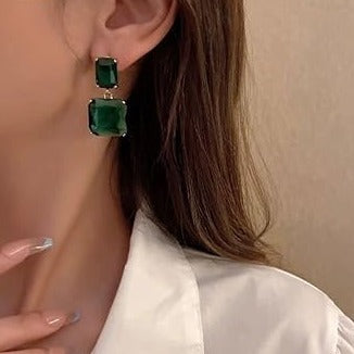 Green Square Crystal Earring