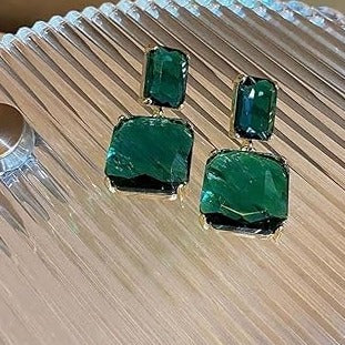 Green Square Crystal Earring