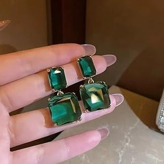 Green Square Crystal Earring