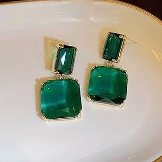 Green Square Crystal Earring