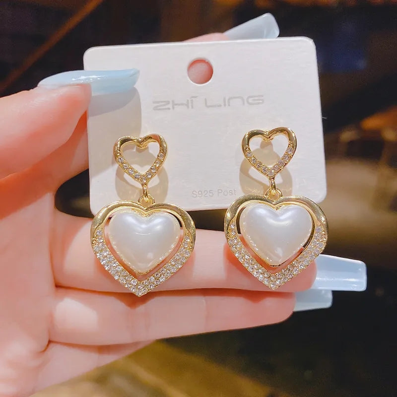 Heart Pearl & Stone Earrings