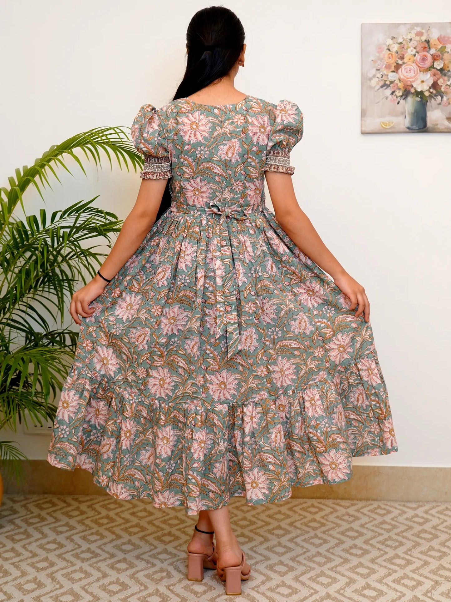 English Garden Block Printed COTTON Tiered Dress