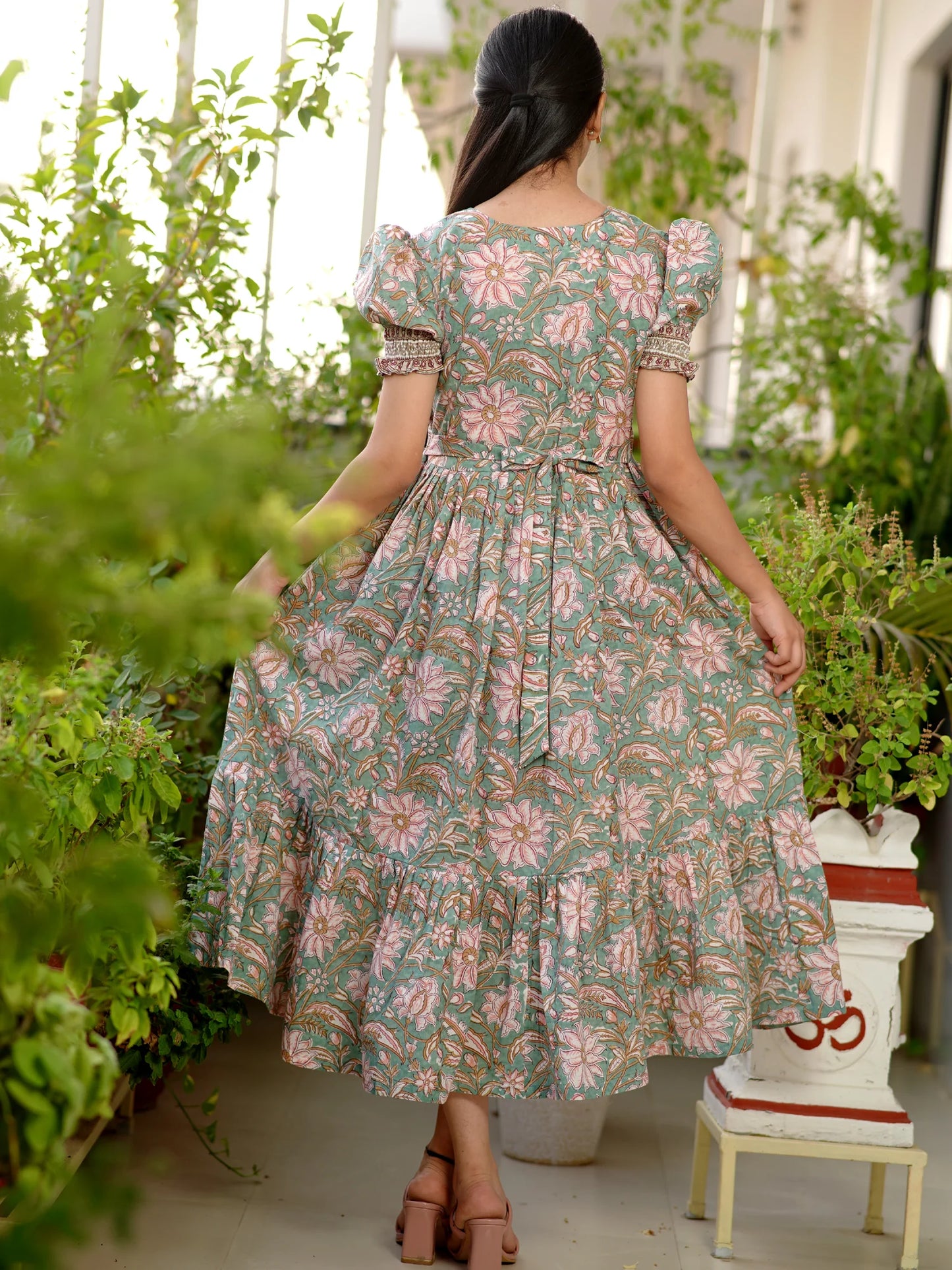 English Garden Block Printed COTTON Tiered Dress