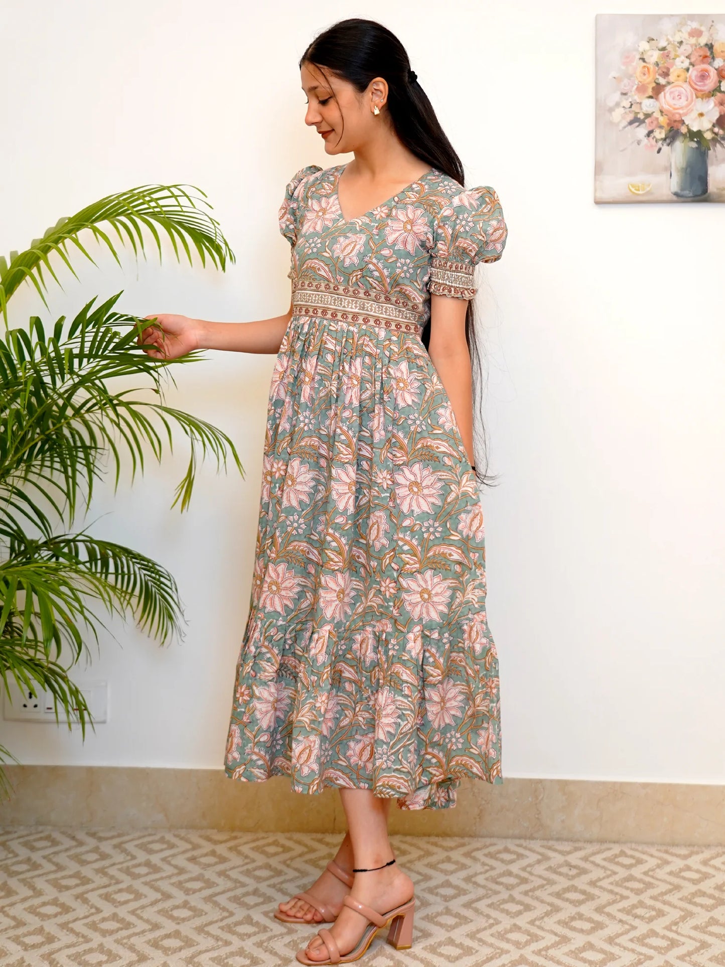 English Garden Block Printed COTTON Tiered Dress