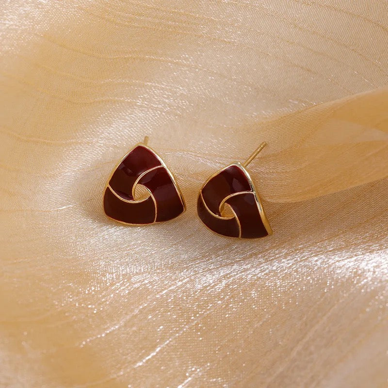 Maroon Triangular Studs