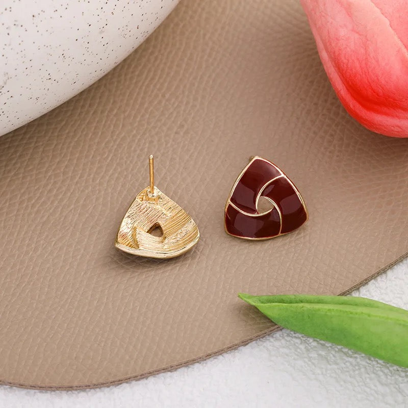 Maroon Triangular Studs