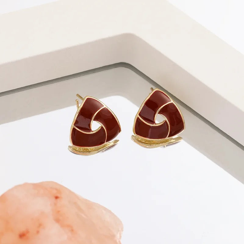 Maroon Triangular Studs