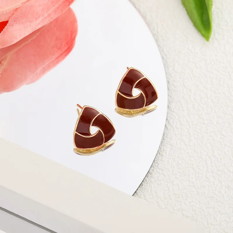 Maroon Triangular Studs