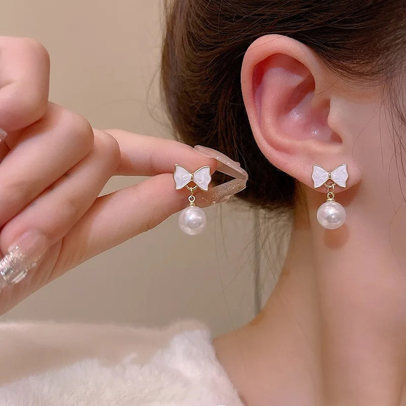 Bow and Pearl Earrings