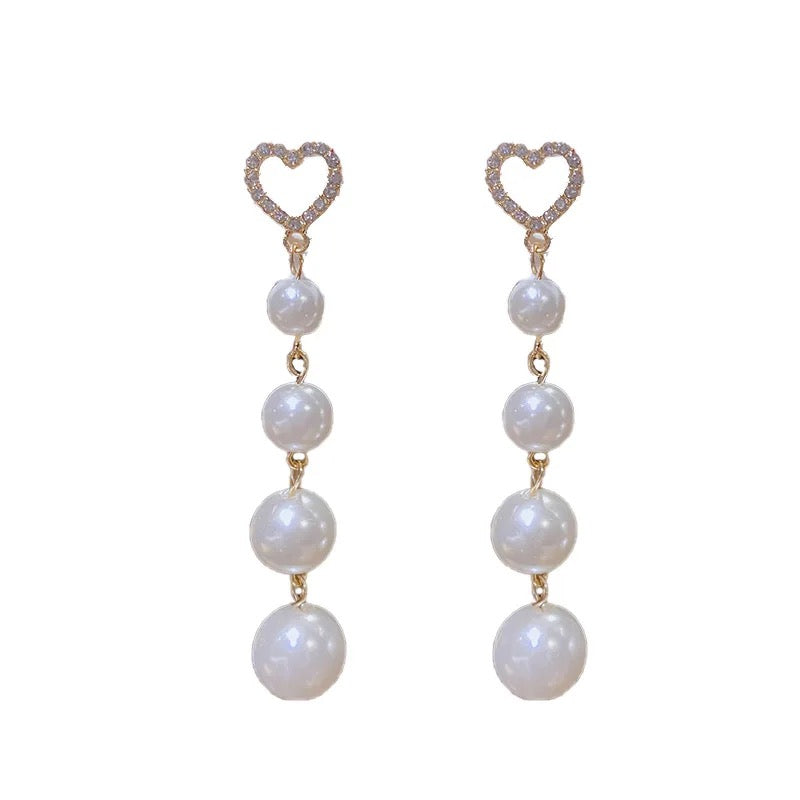 Heart Pearl Dropping Earrings