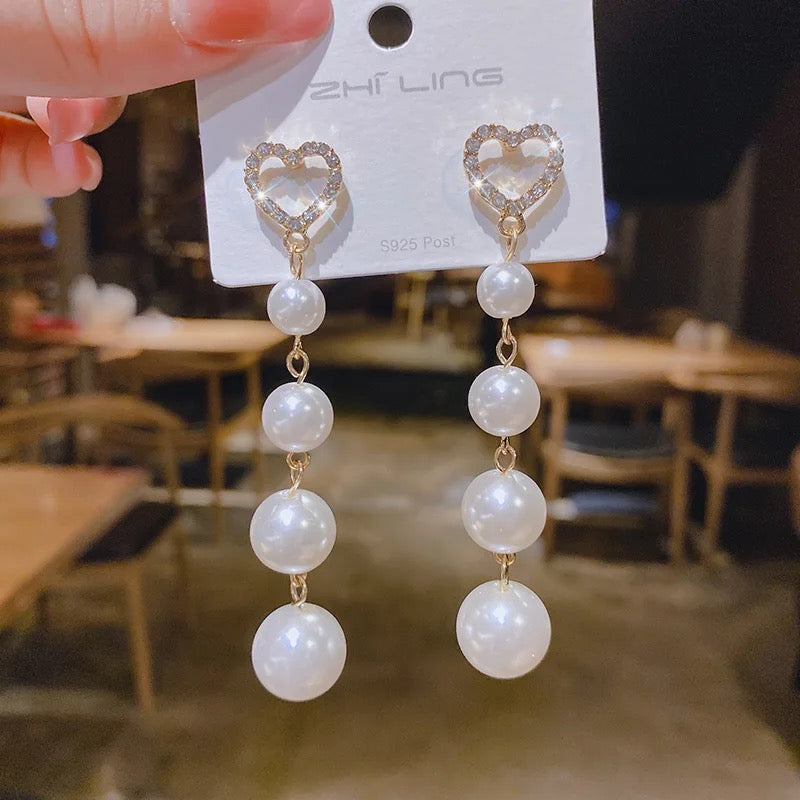 Heart Pearl Dropping Earrings