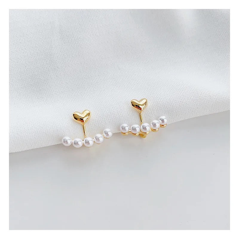 Heart & Pearl Arc Earrings