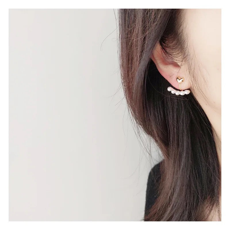 Heart & Pearl Arc Earrings