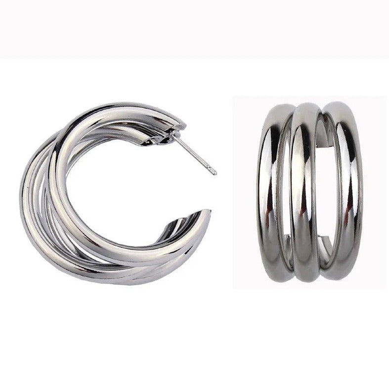 Triple Layered Silver Hoop