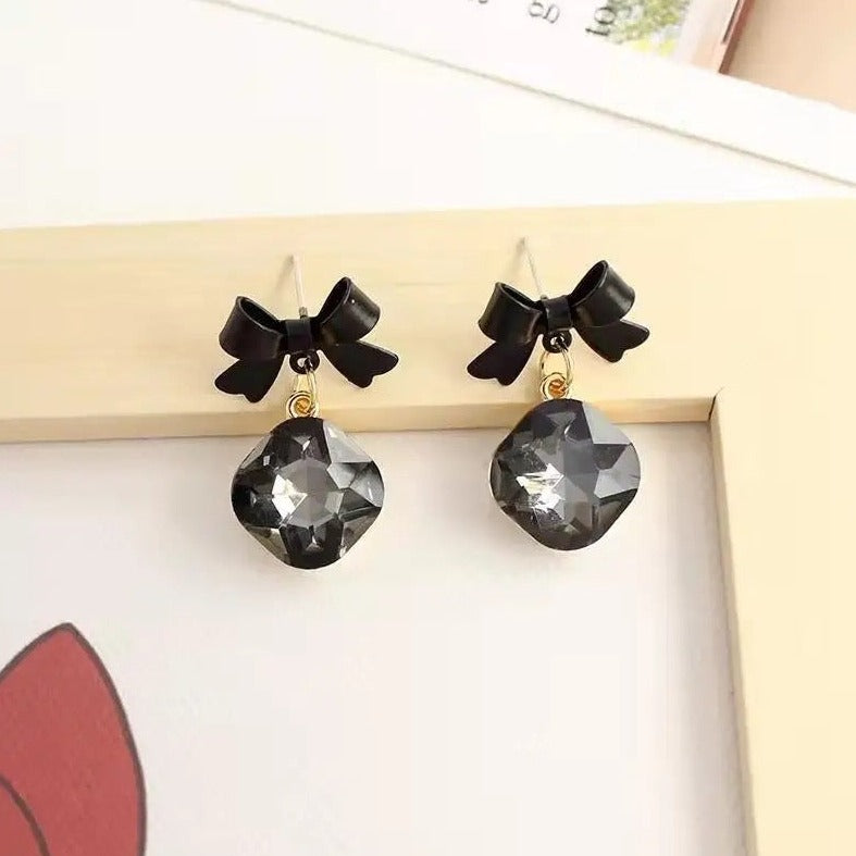 Black Crystal Bow Earring