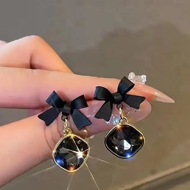 Black Crystal Bow Earring