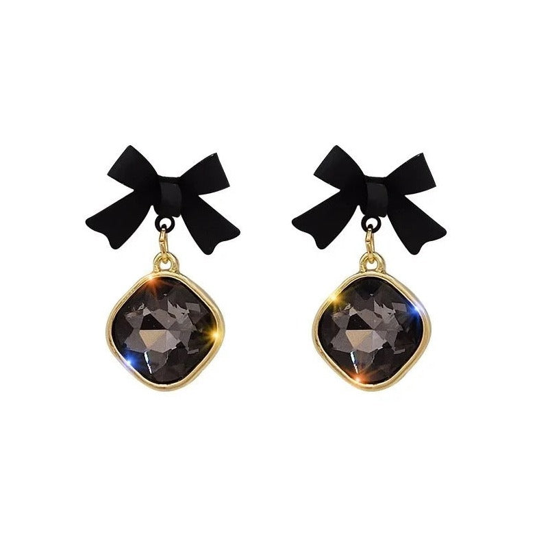 Black Crystal Bow Earring