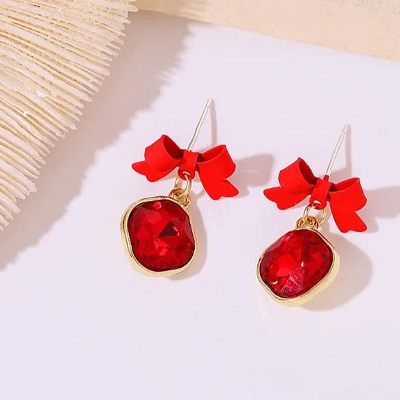 Red Crystal Bow Earring