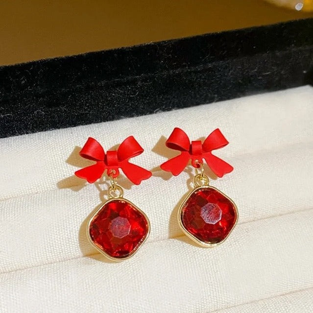 Red Crystal Bow Earring