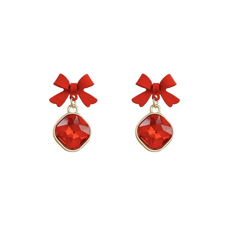 Red Crystal Bow Earring