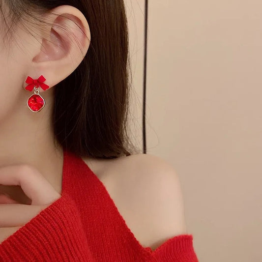 Red Crystal Bow Earring