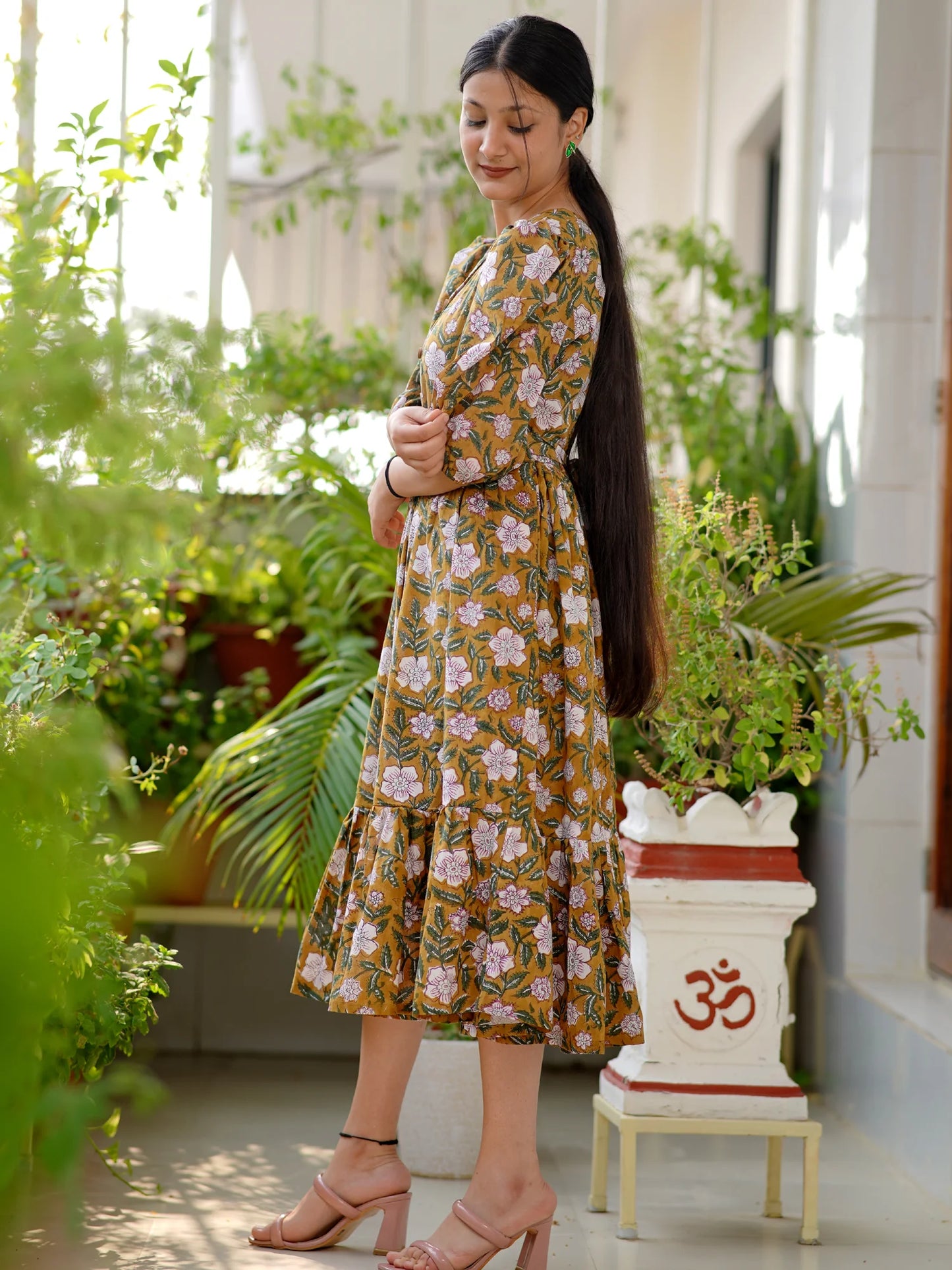 Mehndi Blossom Block Printed COTTON Tiered Dress