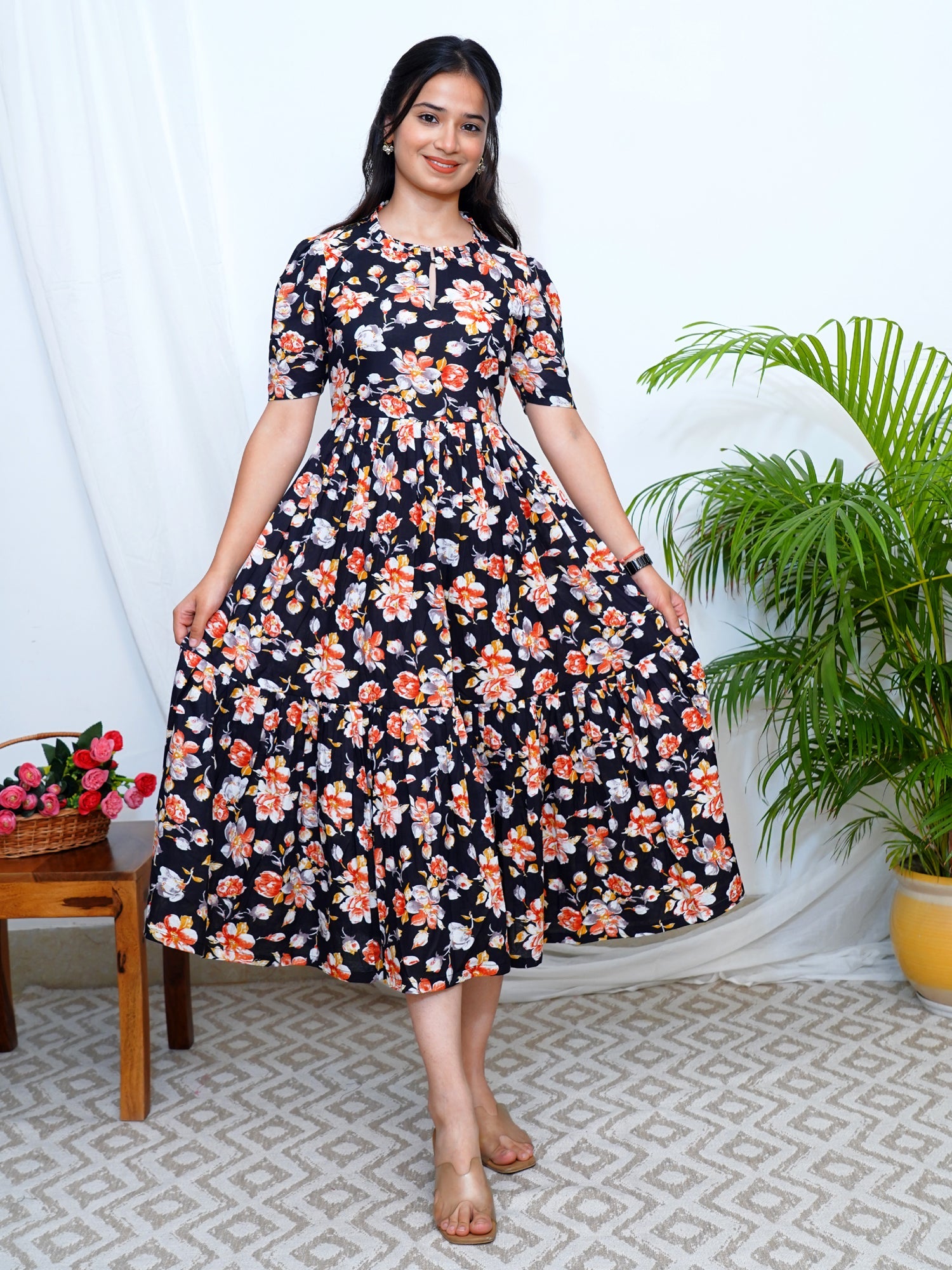 Midnight Garden COTTON Tiered Dress