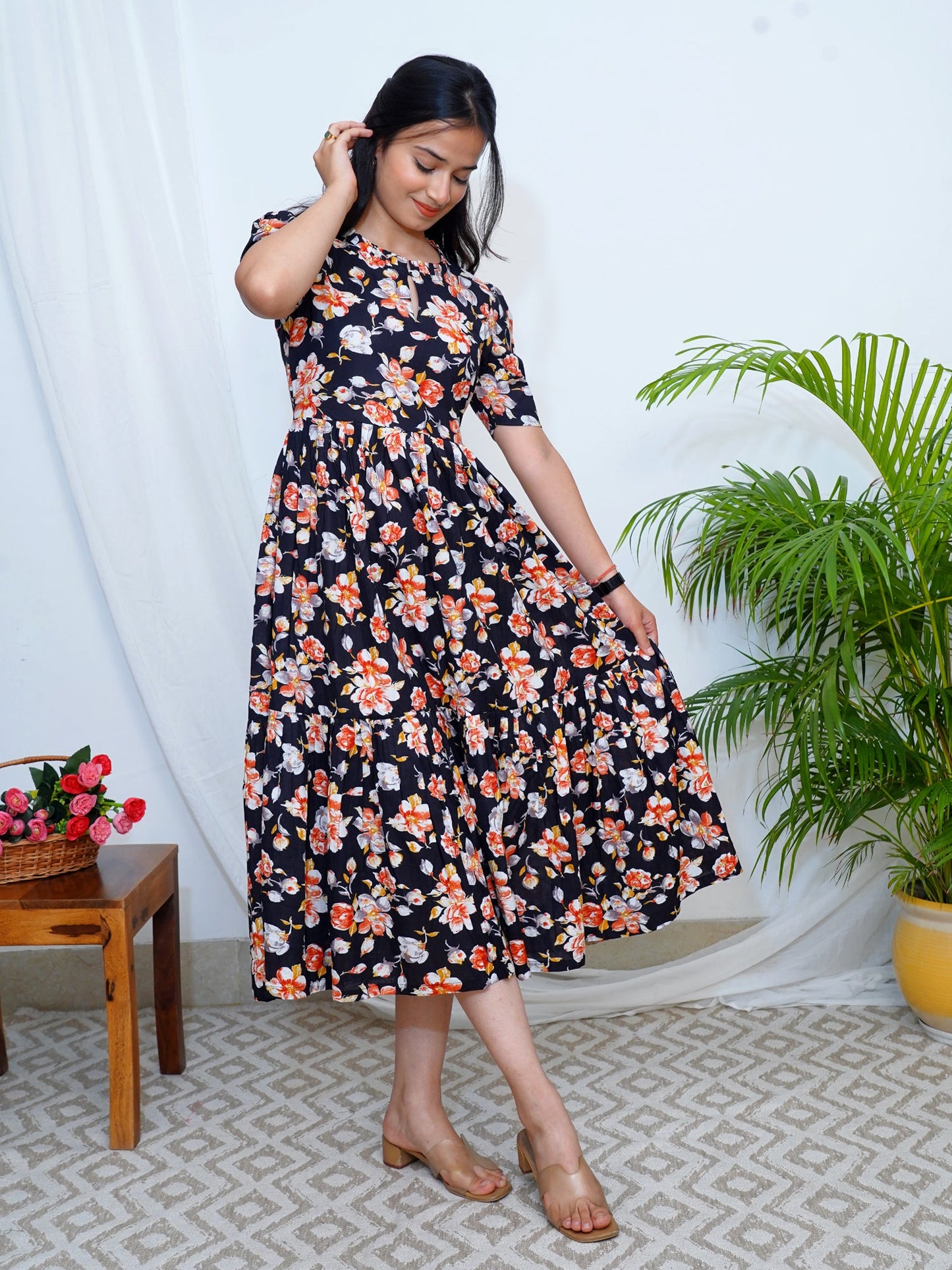 Midnight Garden COTTON Tiered Dress