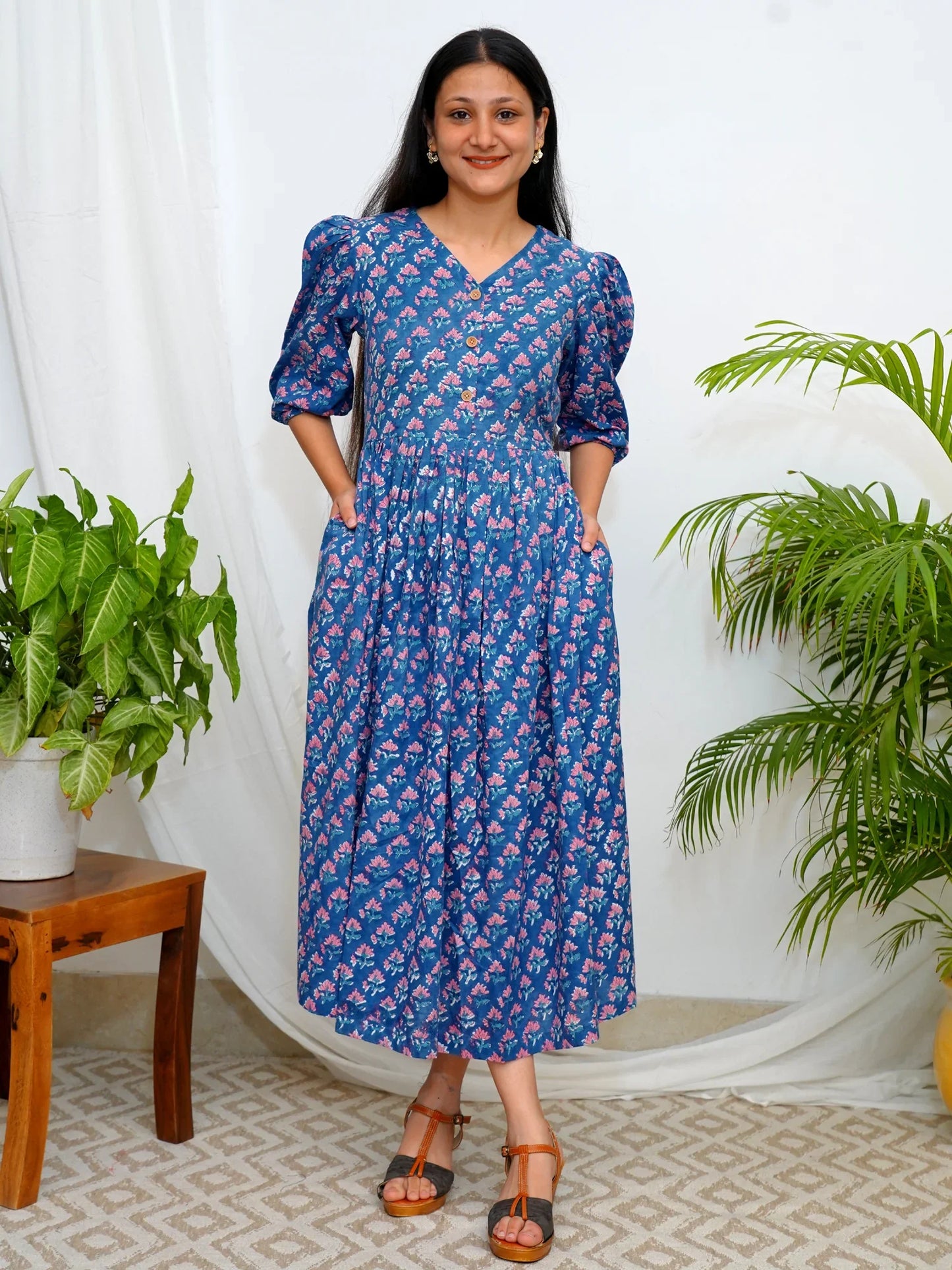 Ocean Breeze  Block Printed COTTON Dress