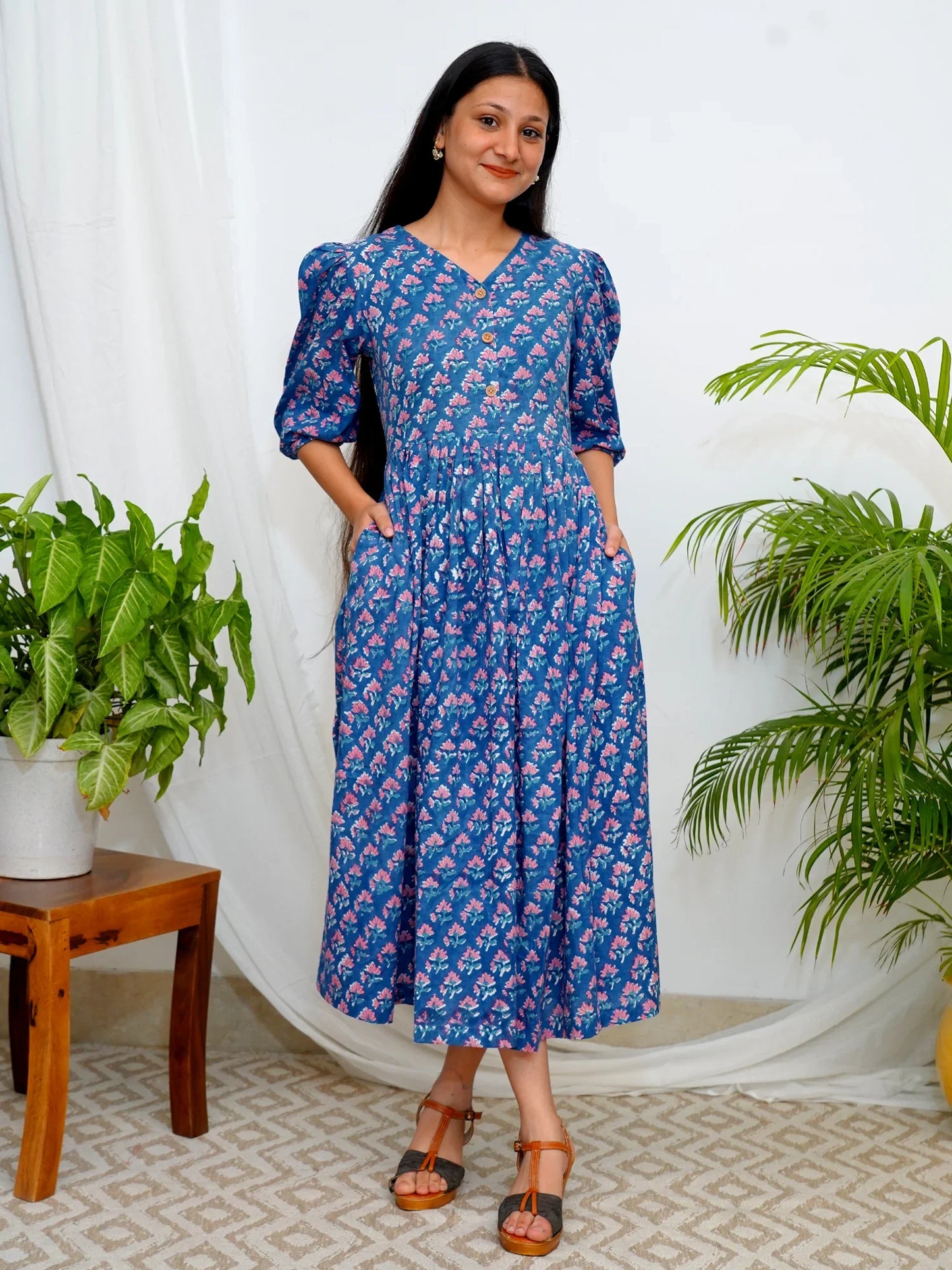 Ocean Breeze  Block Printed COTTON Dress