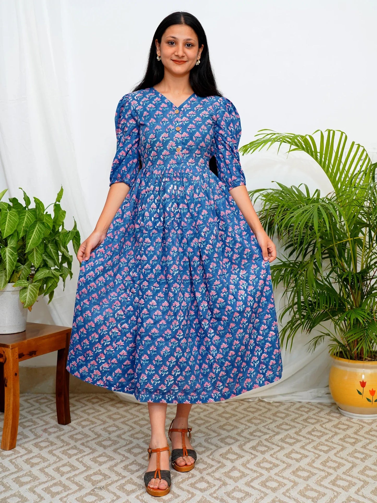 Ocean Breeze  Block Printed COTTON Dress