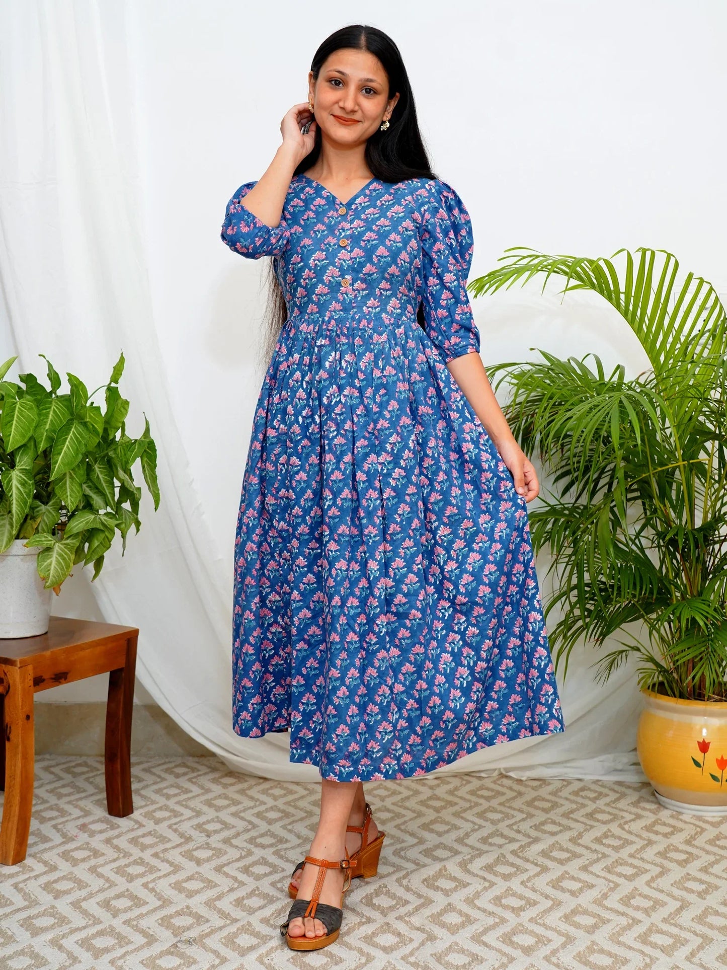 Ocean Breeze  Block Printed COTTON Dress