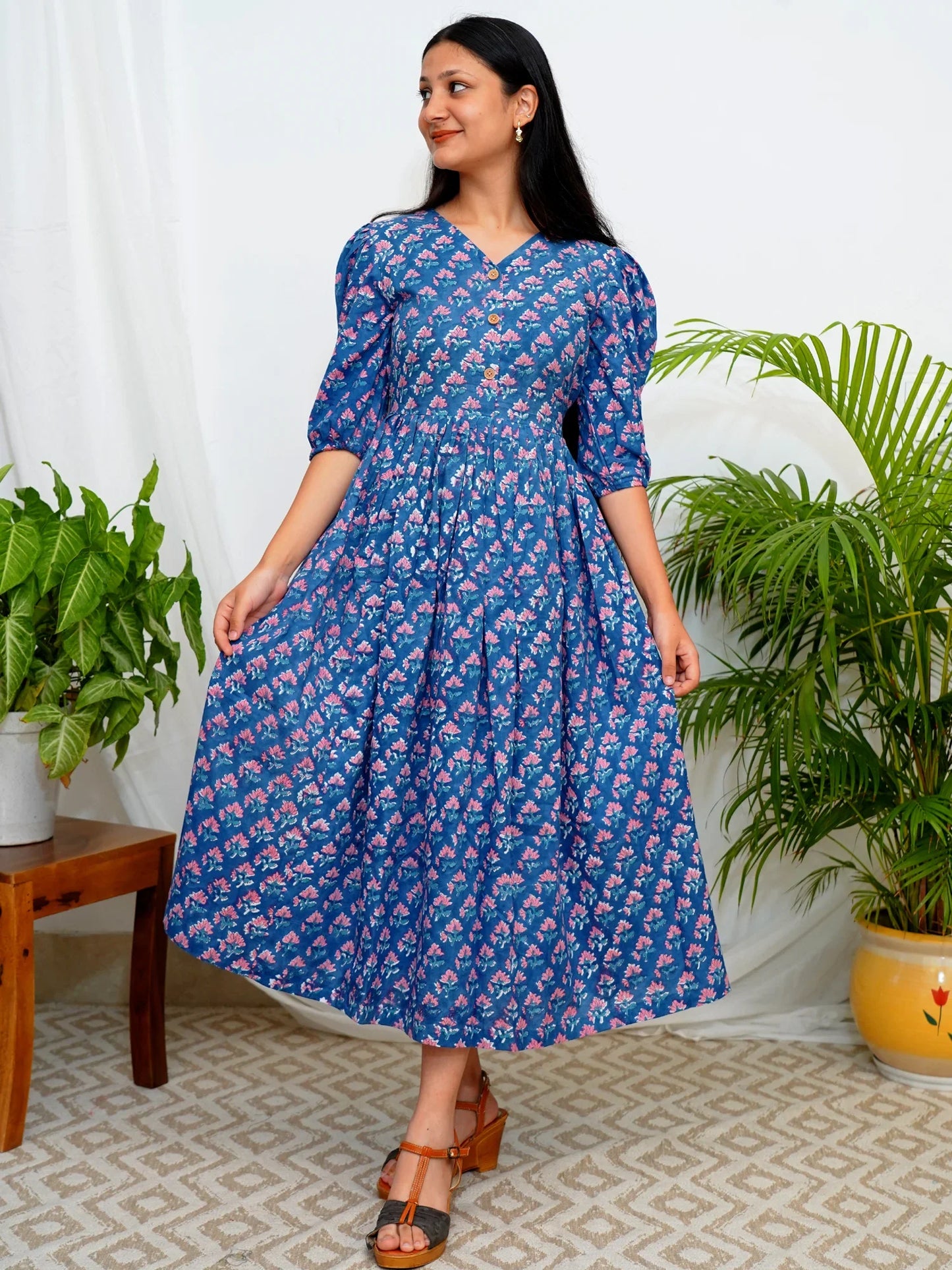 Ocean Breeze  Block Printed COTTON Dress