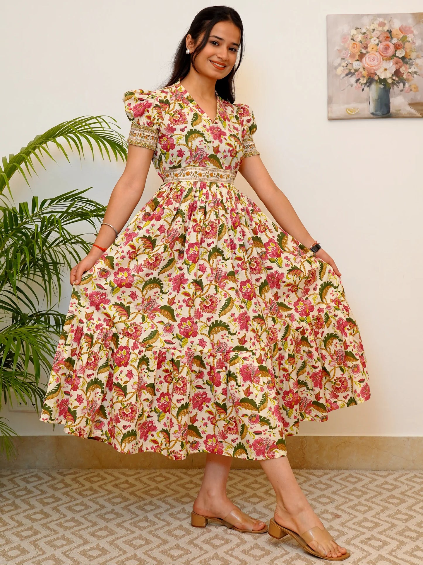 Rich Blossom Retreat COTTON Tiered Dress