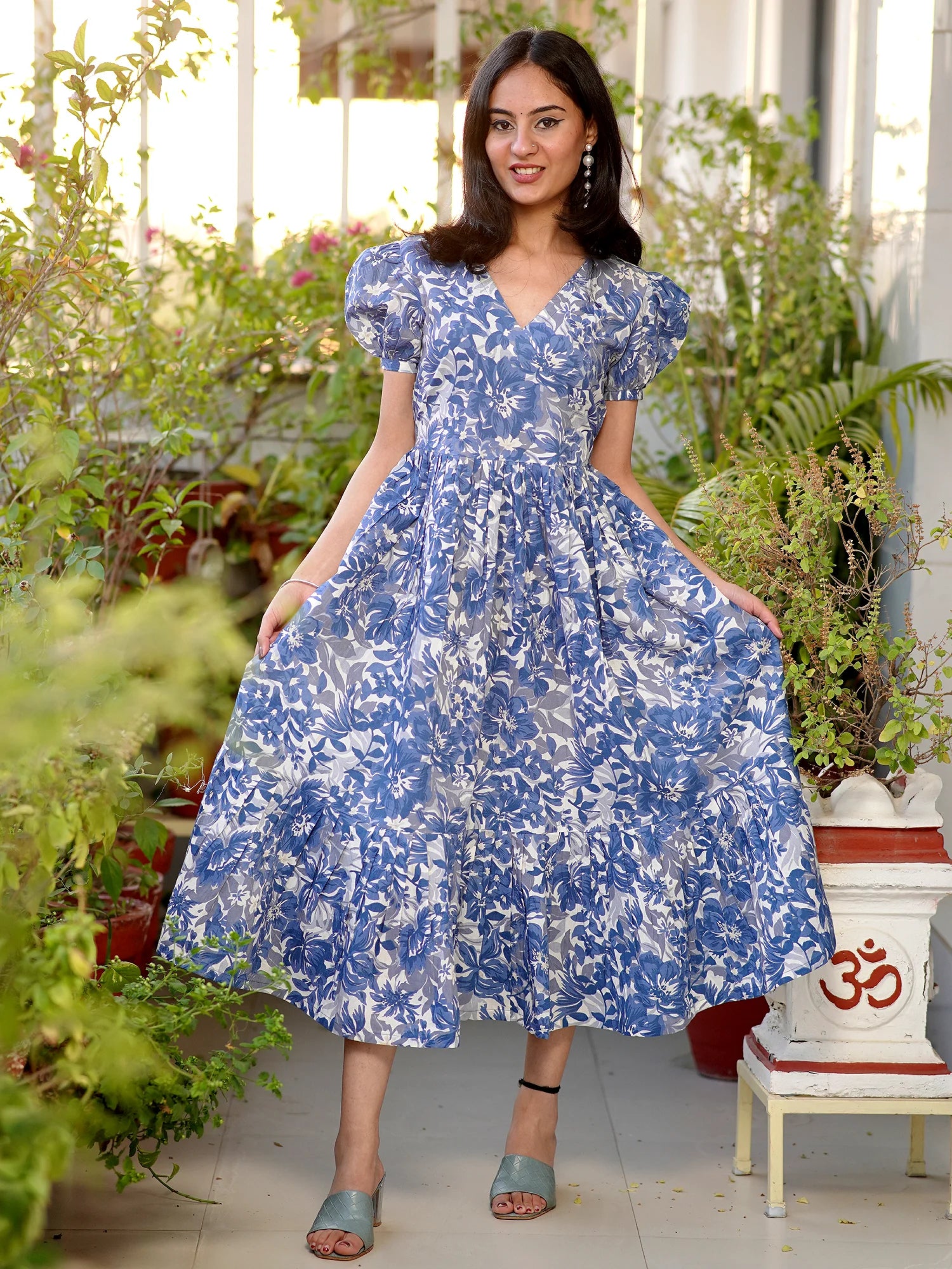 Sky Flower Elegance COTTON Tiered Dress