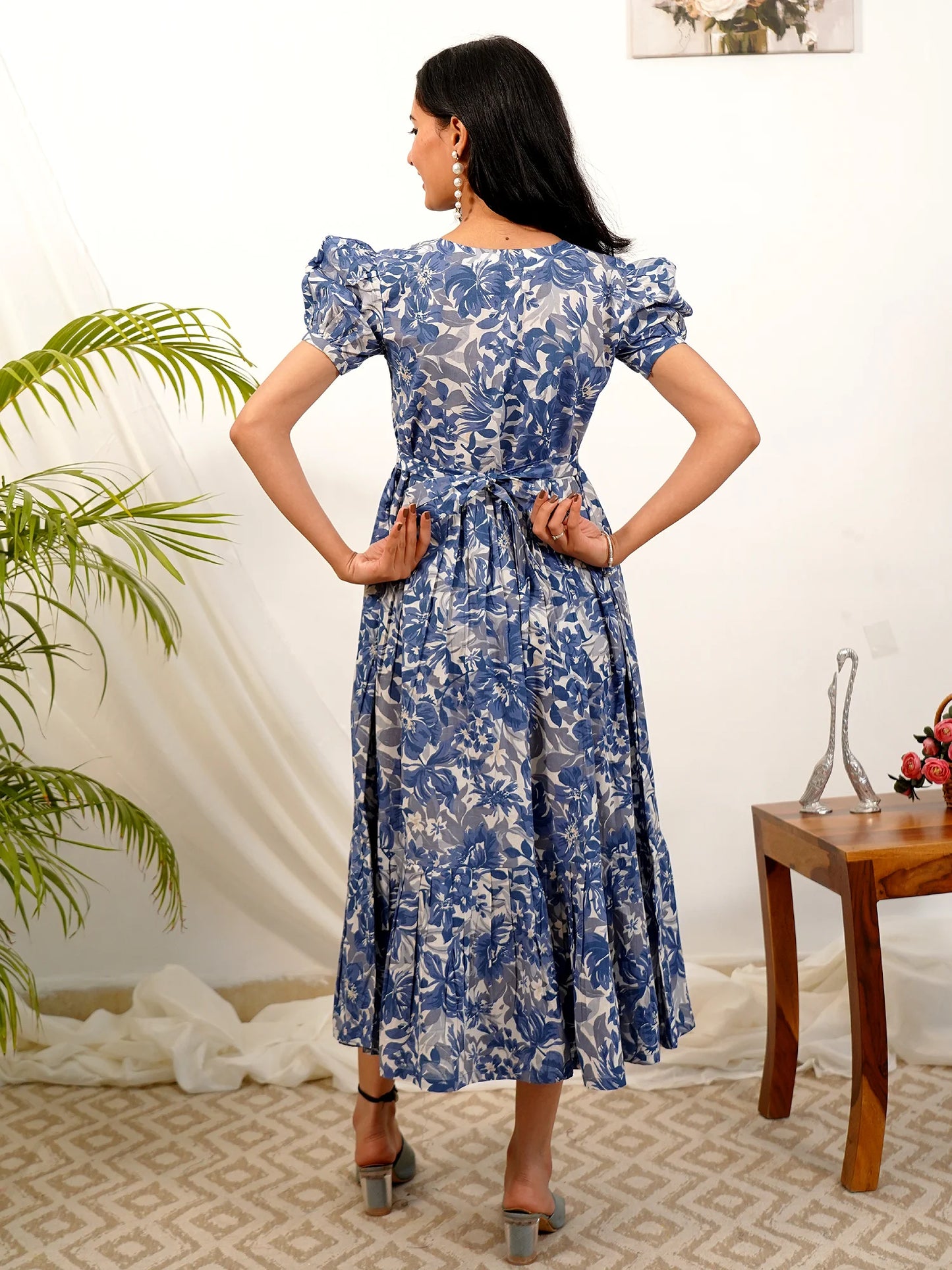 Sky Flower Elegance COTTON Tiered Dress